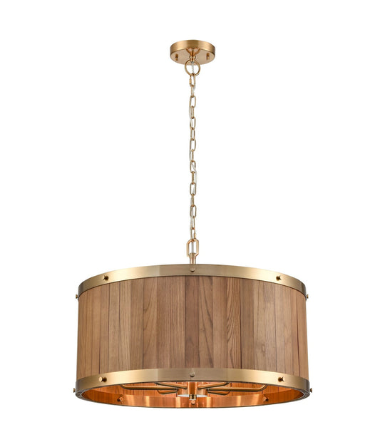 Retro Large Drum Wood Pendant Light - Gold