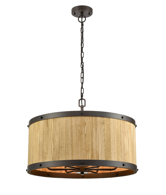 Retro Large Drum Wood Pendant Light - Black