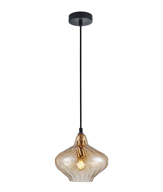 Amber Wine Glass Shape Ribbed Pendant Light