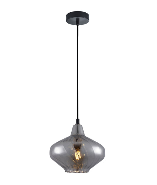 Smokey Black Wine Glass Shape Ribbed Pendant Light