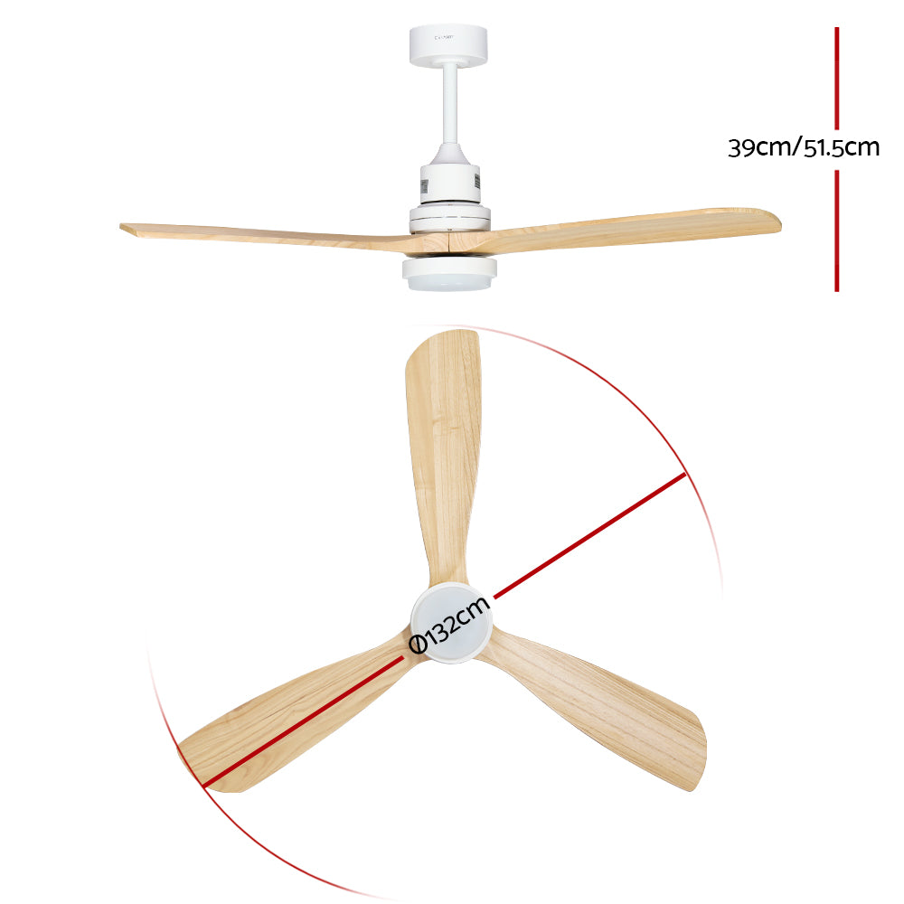 132cm (52'') Remote Ceiling Fan with LED Light - Light Wood