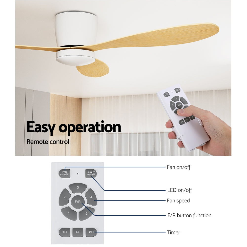 132cm (52'') Remote DC Ceiling Fan with LED Light - Light Wood