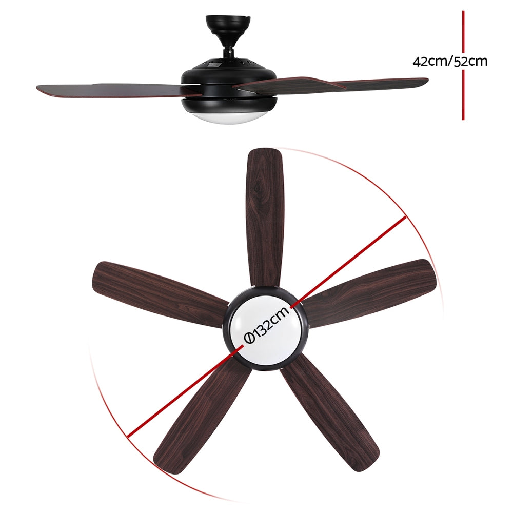 132cm (52'') Remote Ceiling Fan Motor 5 Blades with Light - Dark Wood