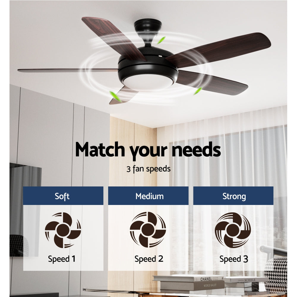 132cm (52'') Remote Ceiling Fan Motor 5 Blades with Light - Dark Wood