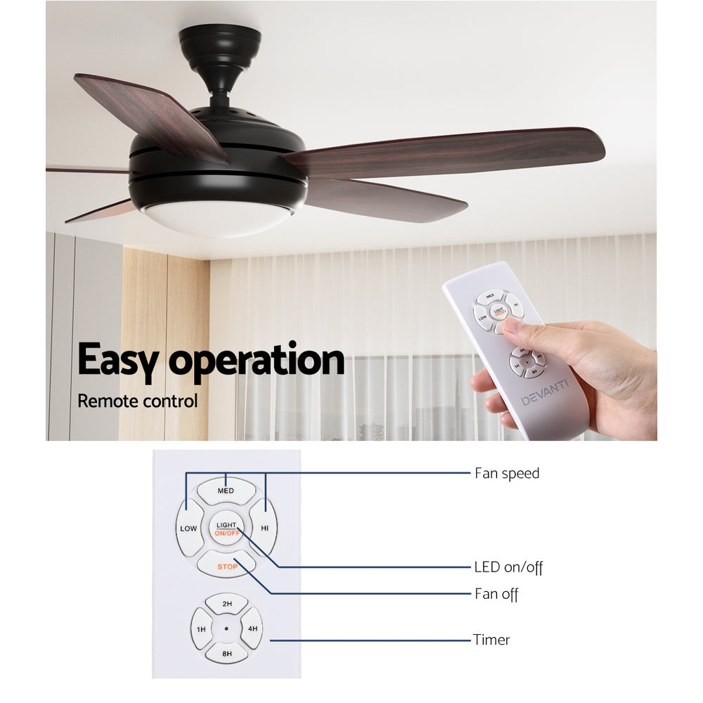 132cm (52'') Remote Ceiling Fan Motor 5 Blades with Light - Dark Wood