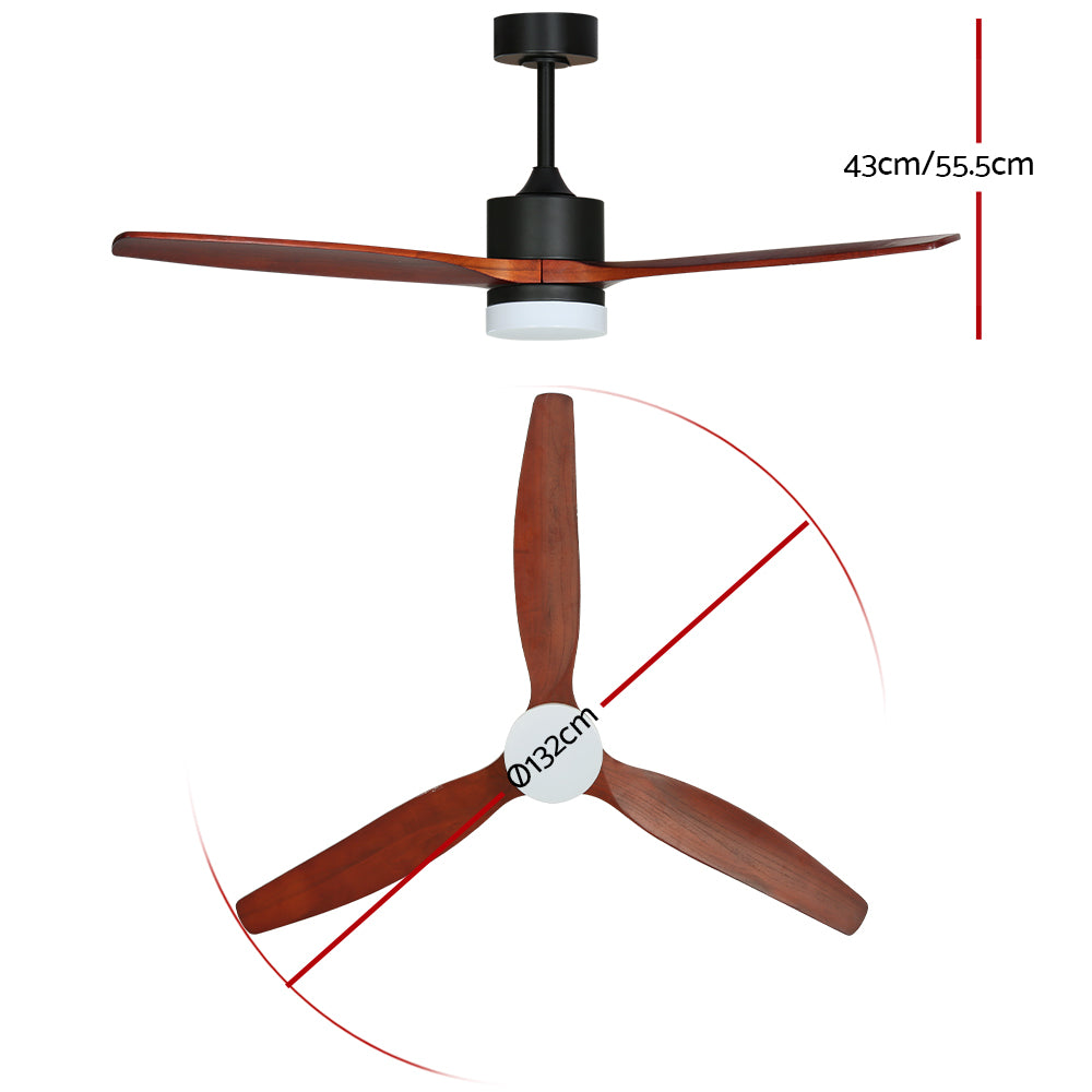 132cm (52'') Remote Ceiling Fan AC Motor 3 Blades with Light - Dark Wood