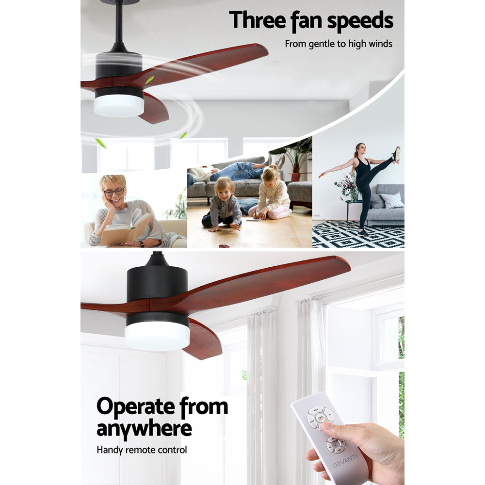 132cm (52'') Remote Ceiling Fan AC Motor 3 Blades with Light - Dark Wood