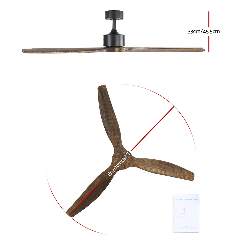 132cm (52'') Remote Ceiling Fan AC Motor 3 Blades - Dark Wood