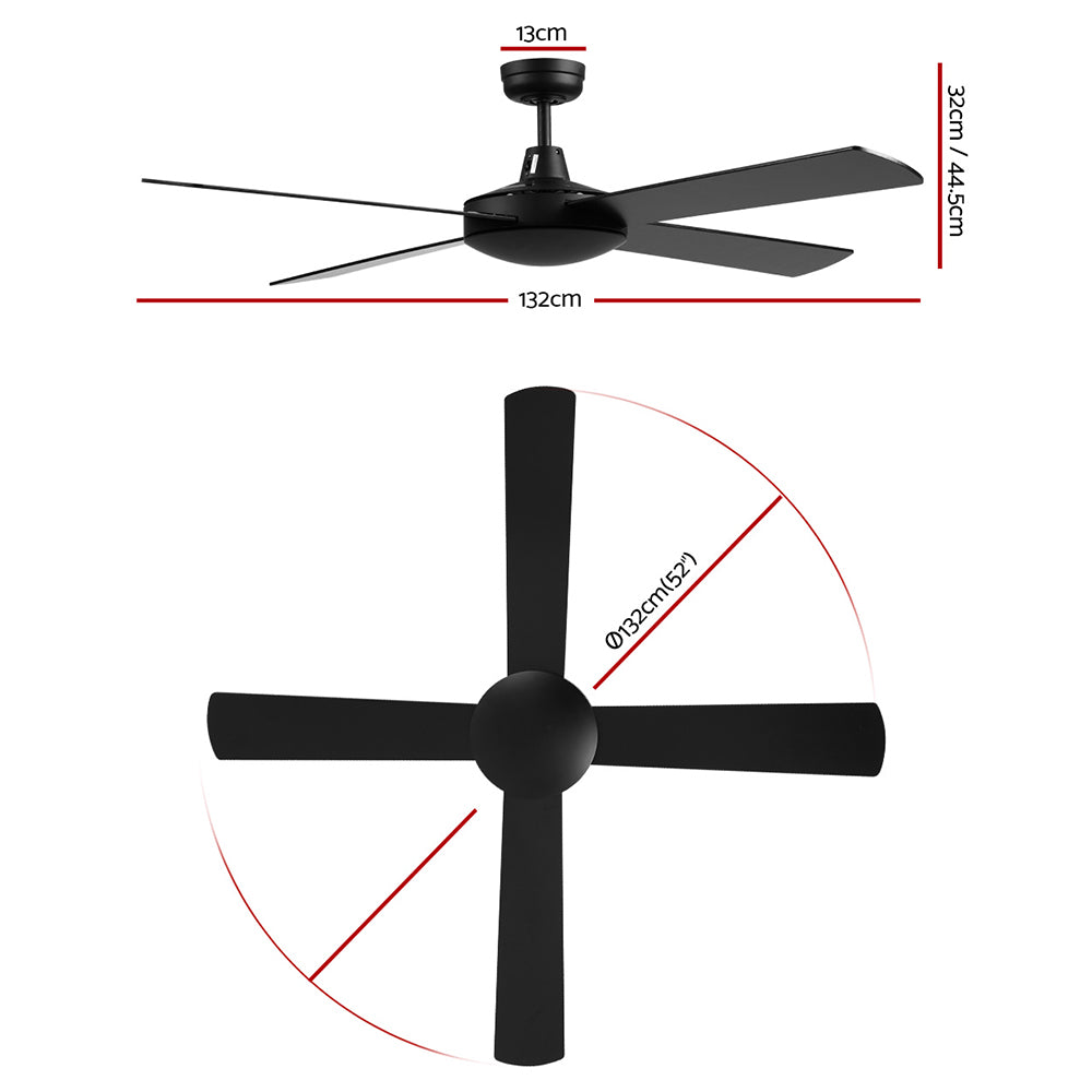 132cm (52'') Remote Ceiling Fan  - Black