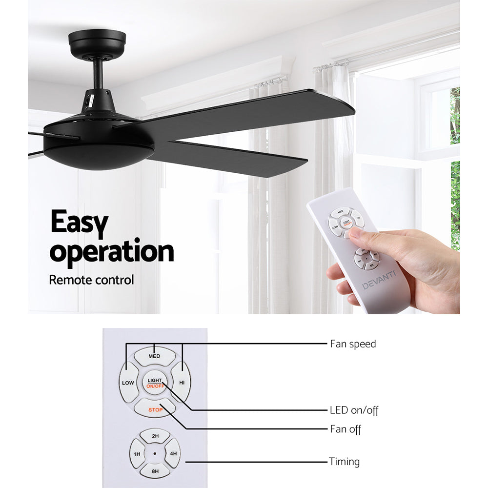 132cm (52'') Remote Ceiling Fan  - Black