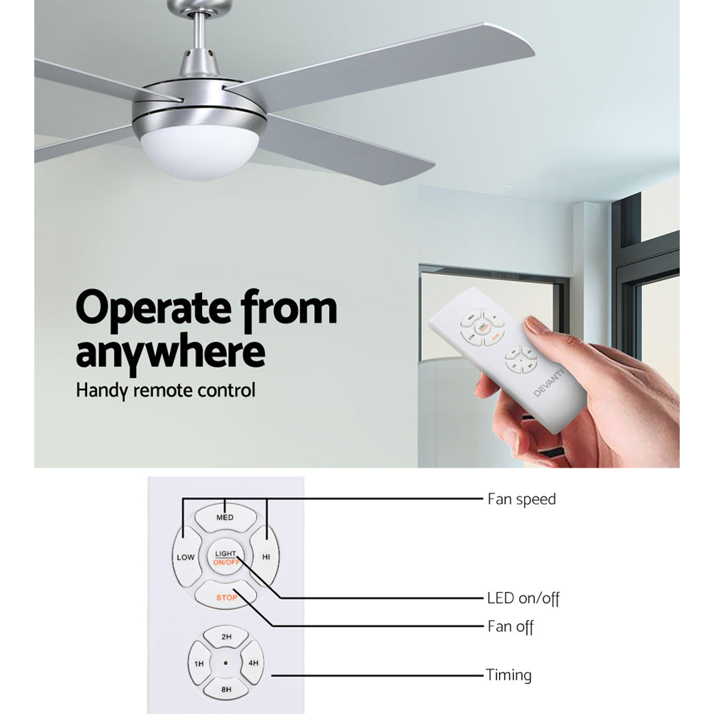 132cm (52'') Remote Ceiling Fan with LED Light - Silver