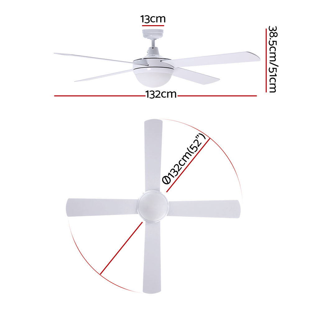 132cm (52'') Remote Ceiling Fan with LED Light - White