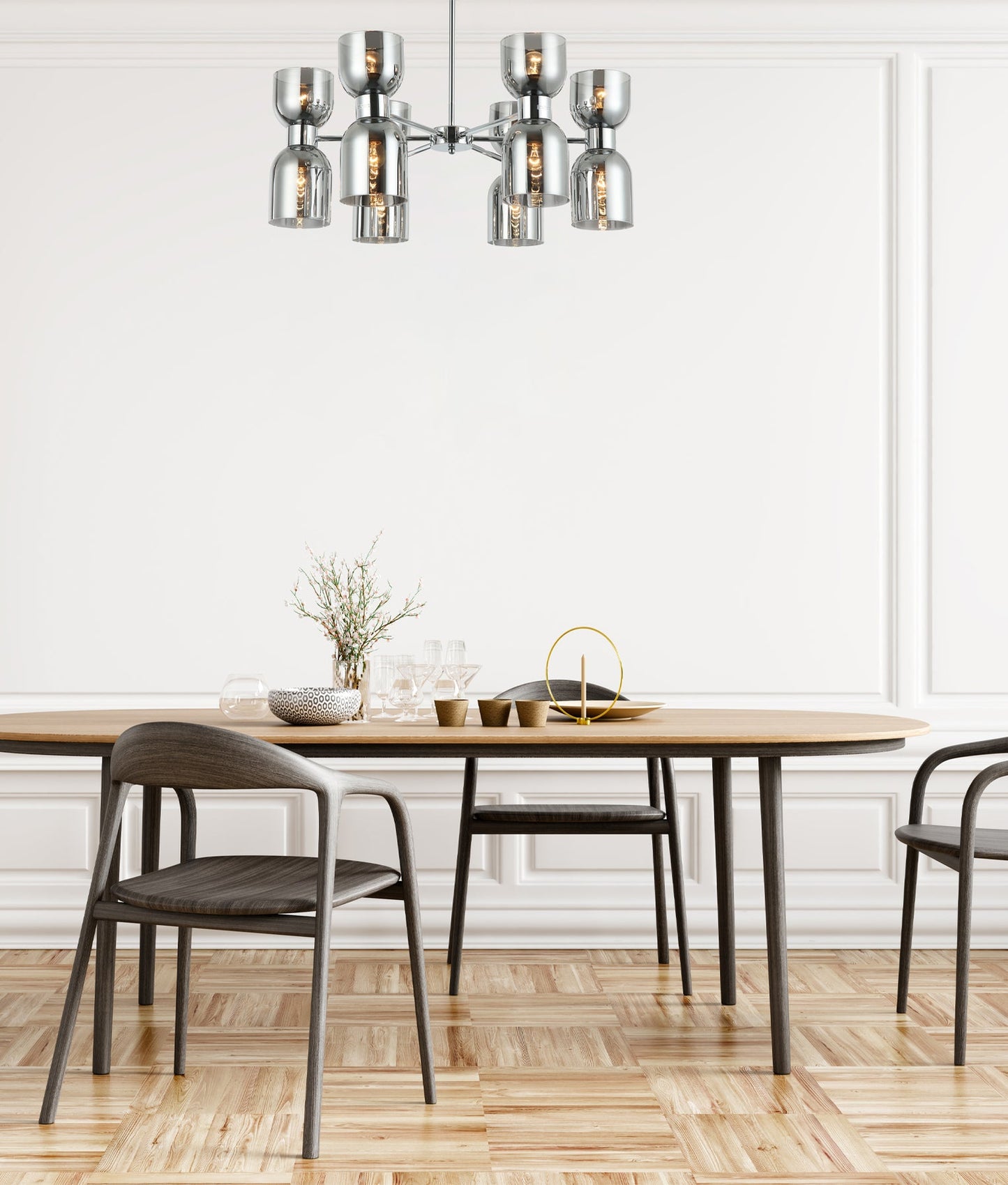 Smokey Black Ellipse x12 Round Base Pendant Lights