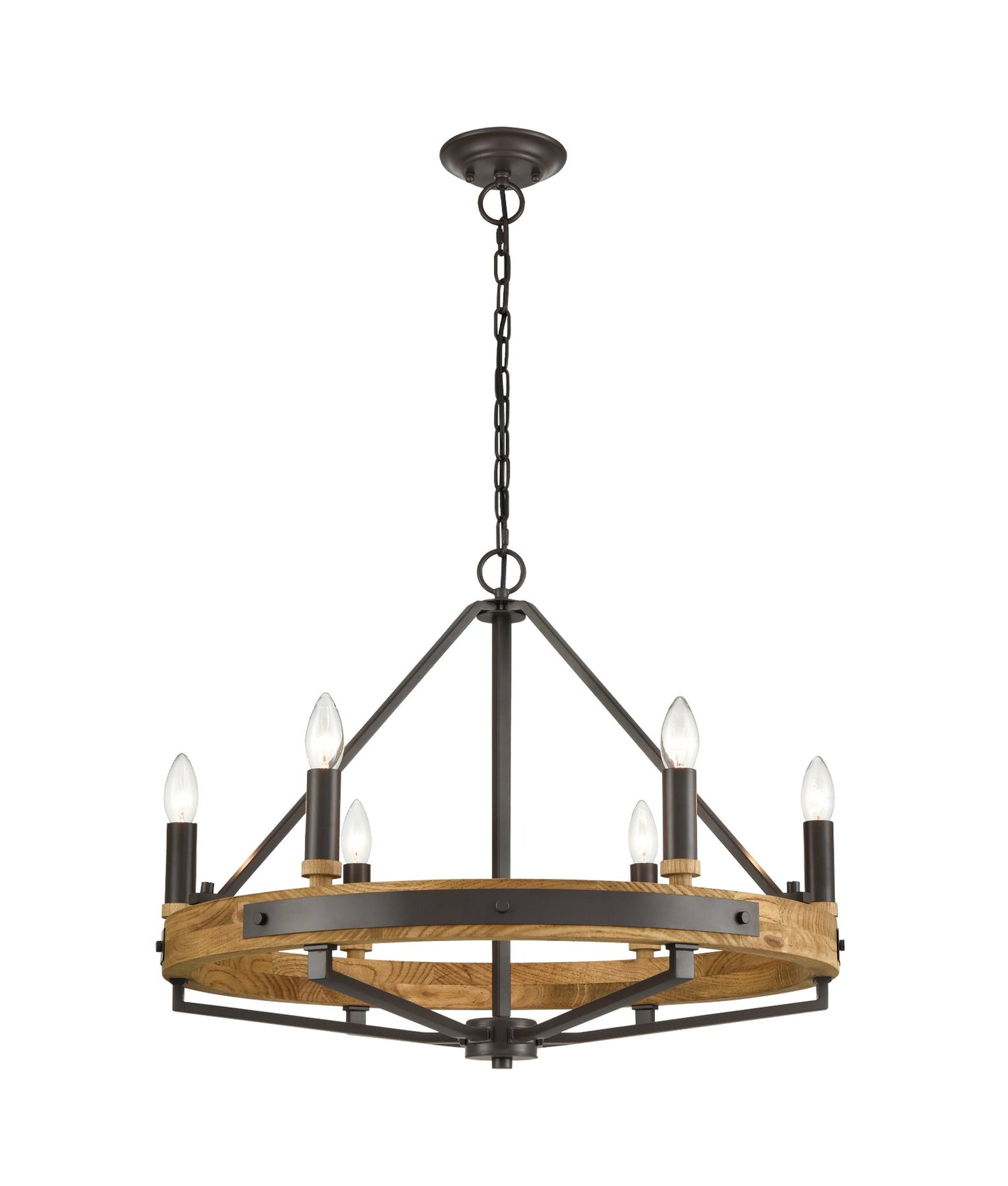 Interior Candelabra Oak Wood Pendant Light - Black