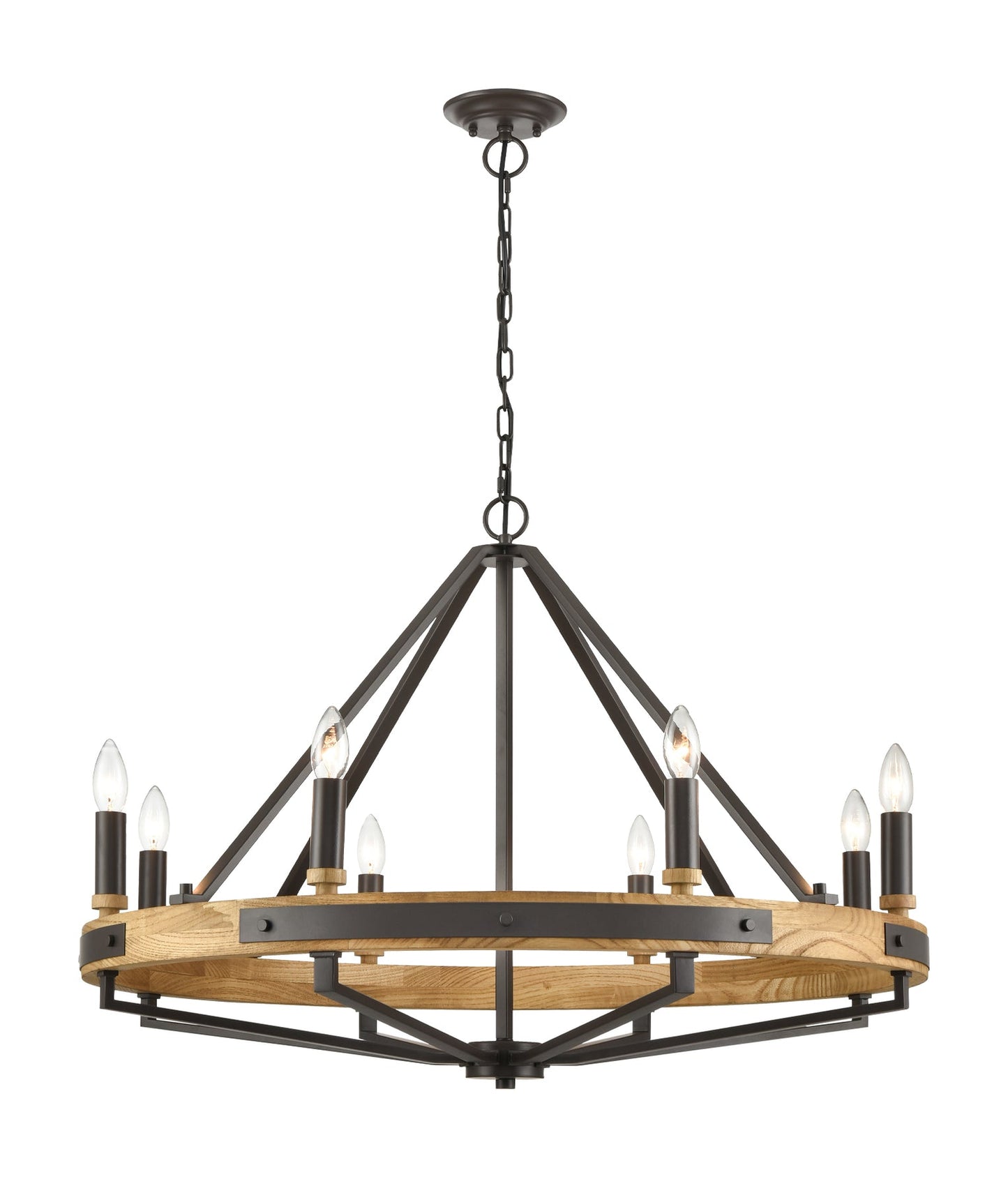 Interior Candelabra Oak Wood Pendant Light - Black