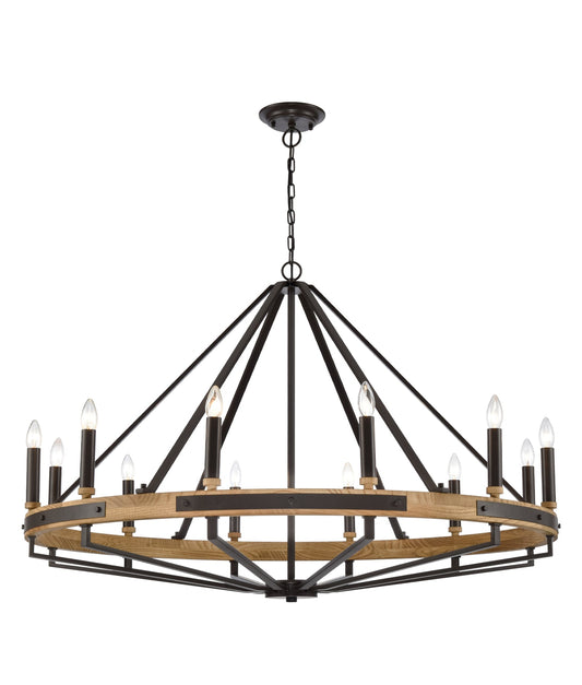 Interior Candelabra Oak Wood Pendant Light - Black