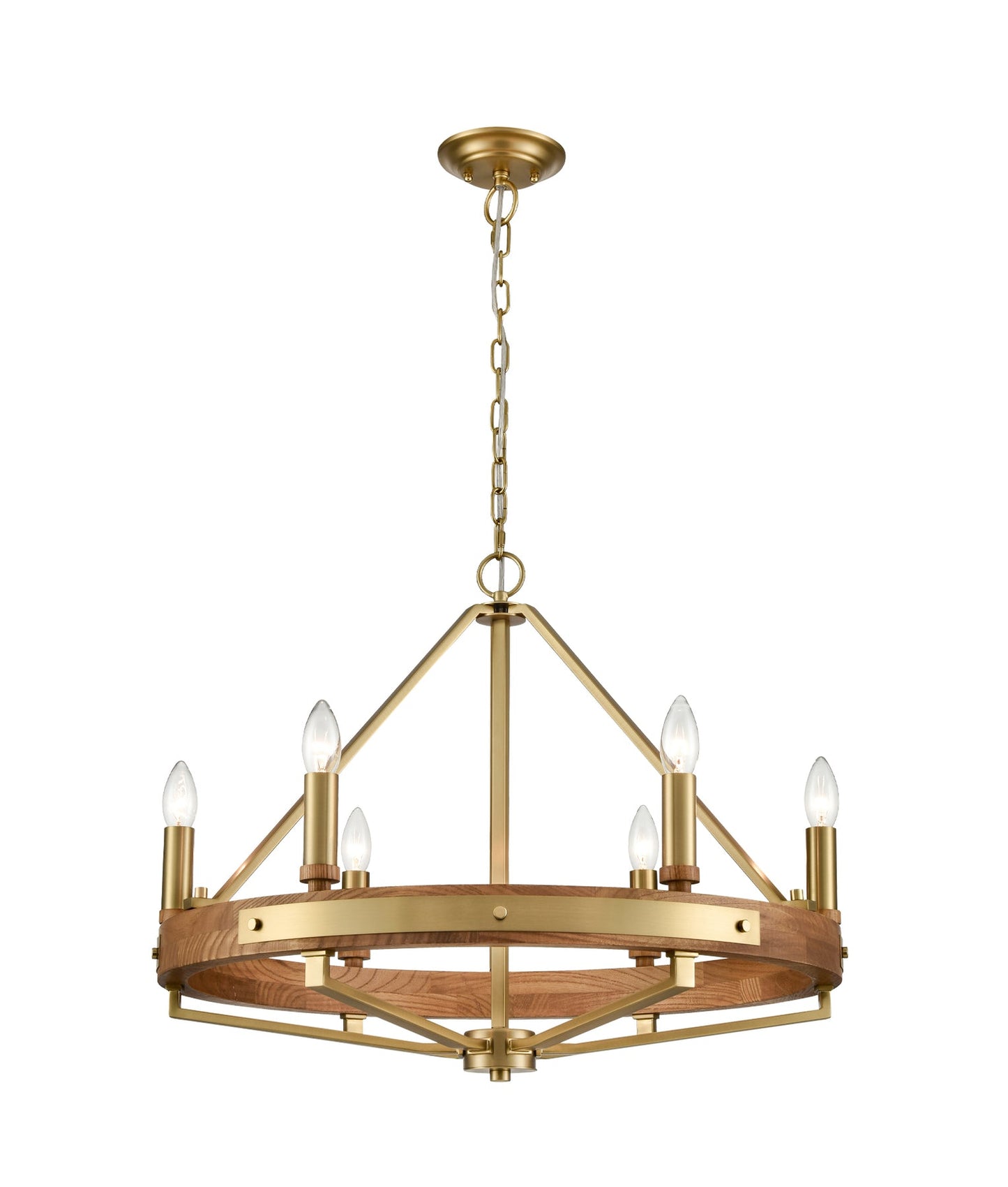 Interior Candelabra Natural Wood Pendant Light - Gold