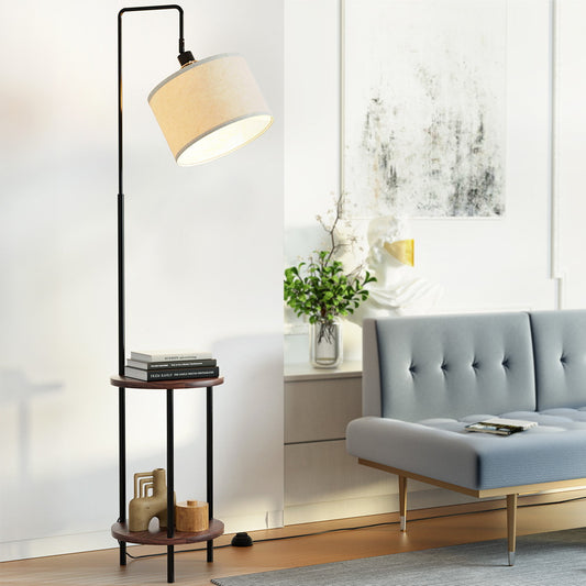 Adjustable Head Floor Lamp with Dual Tiered Shelves