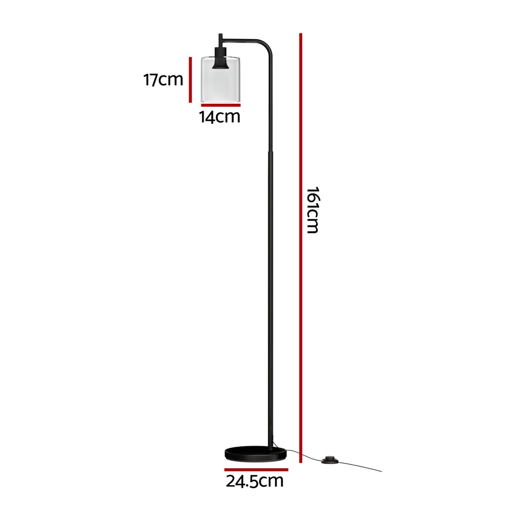 Modern Glass Shade Reading Floor Lamp - Black