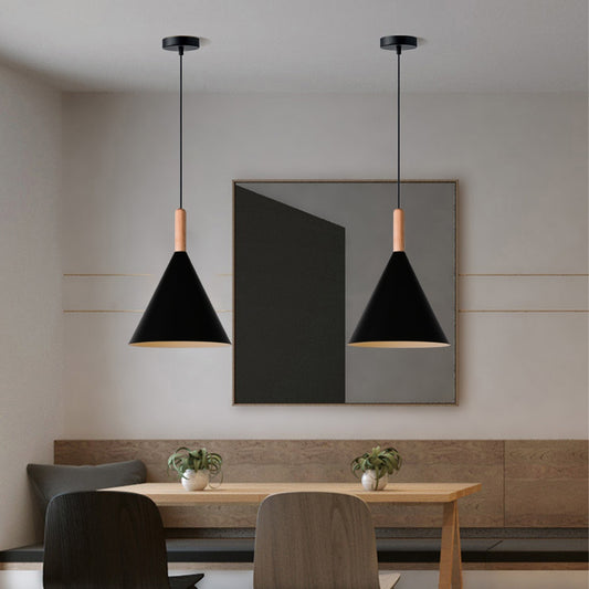 Modern Timber Cone Pendant Light - Black