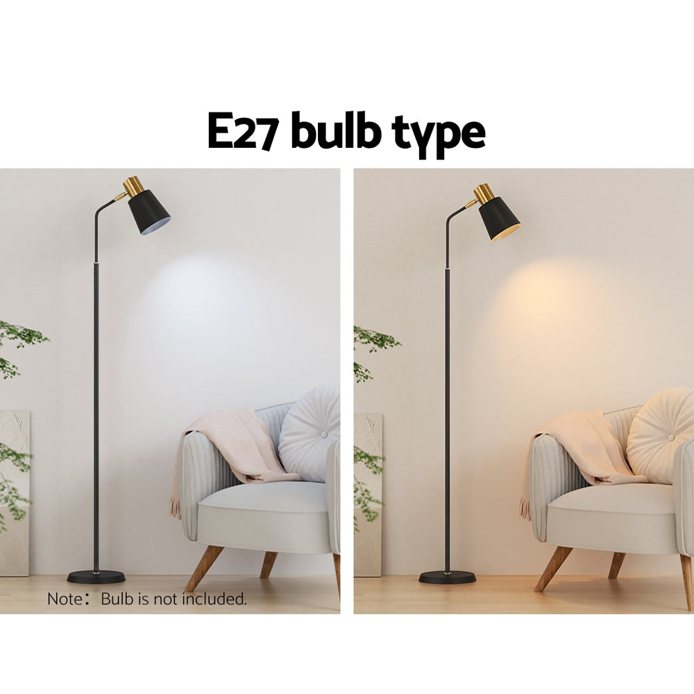 Adjustable Black LED Floor Lamp with Brass Accent - Modern Reading Light