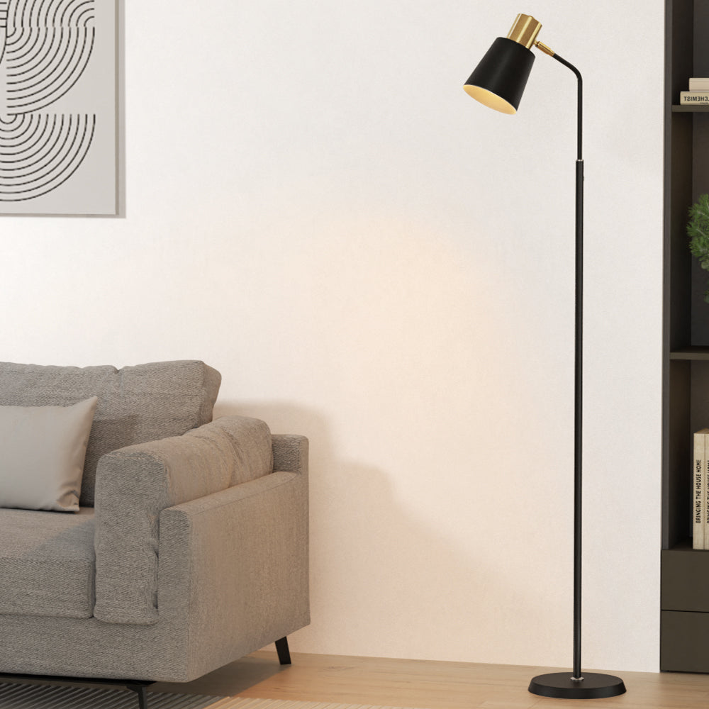 Adjustable Black LED Floor Lamp with Brass Accent - Modern Reading Light