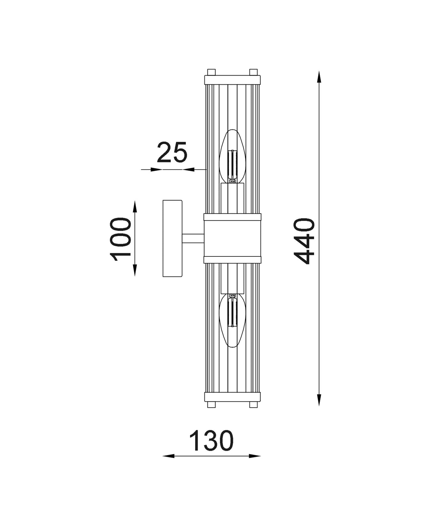 Interior Up/Down Tubular Clear Glass Wall Lights - Black