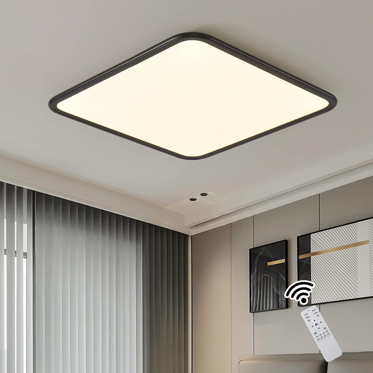 Modern Square LED Flush Ceiling Light - 40cm, Dimmable, 40W, Anti-Blue Light