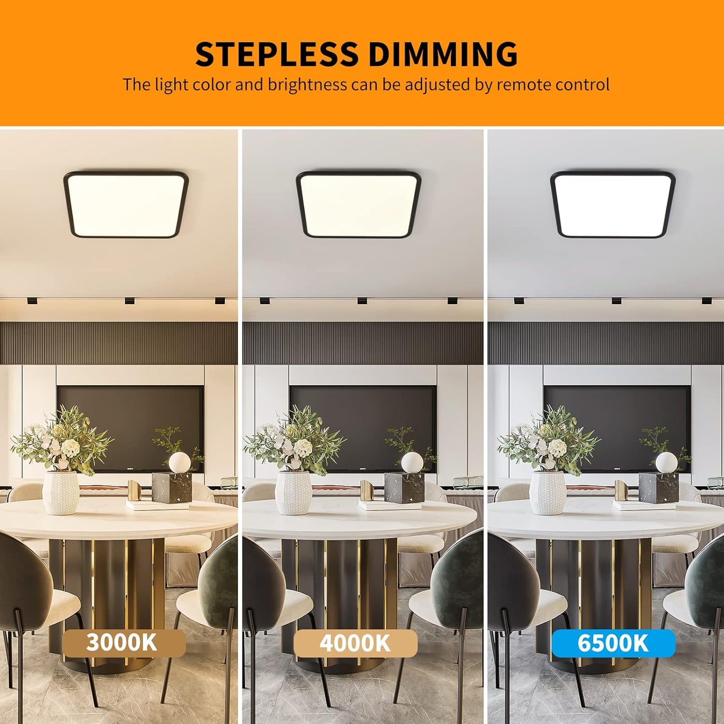 Modern Square LED Flush Ceiling Light - 40cm, Dimmable, 40W, Anti-Blue Light