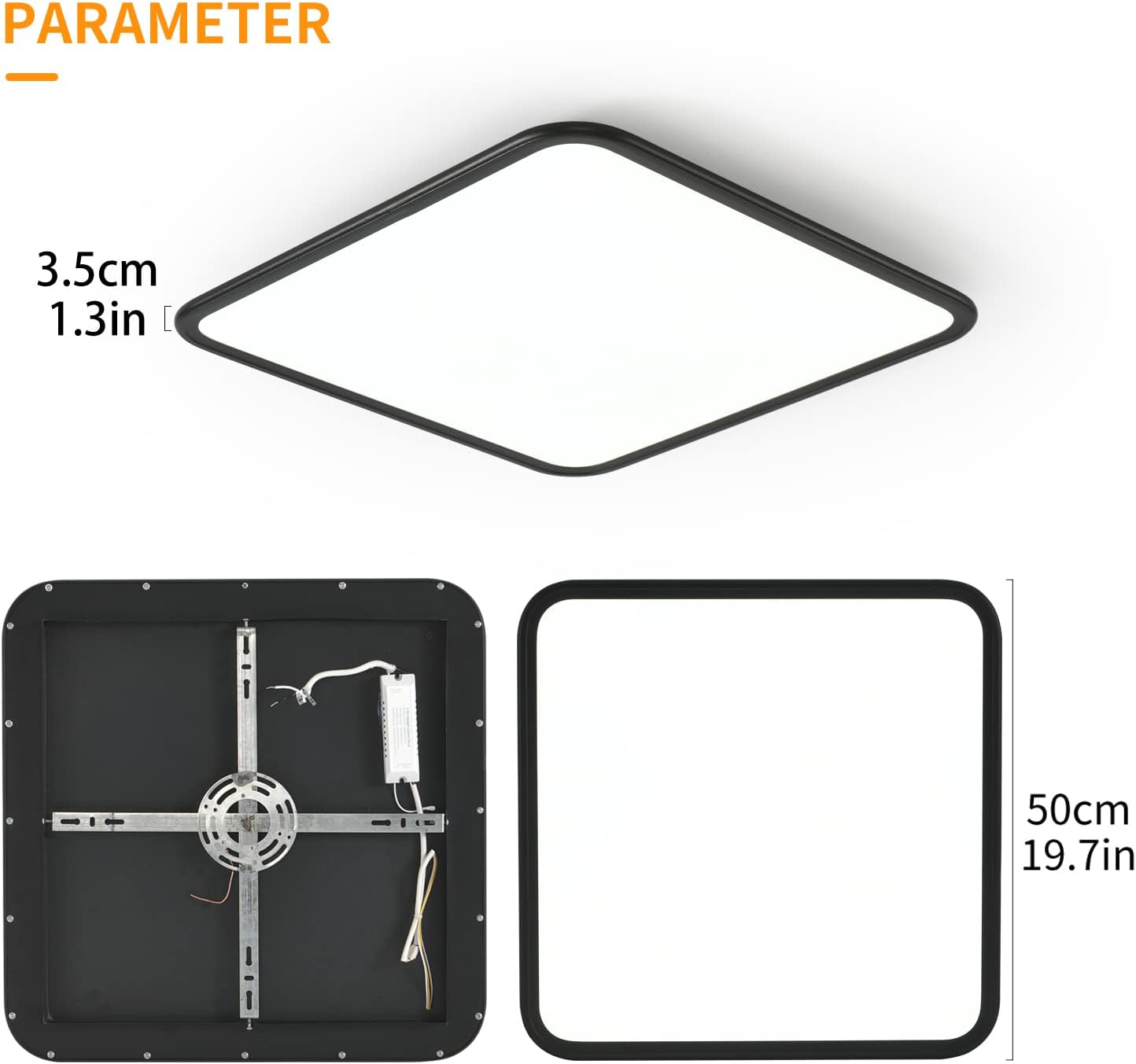 Modern Square LED Flush Ceiling Light - 40cm, Dimmable, 40W, Anti-Blue Light