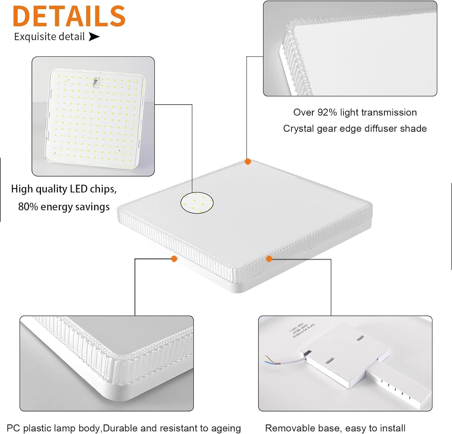 Square LED Flush Mount Ceiling Light - 3000K 18W 15cm