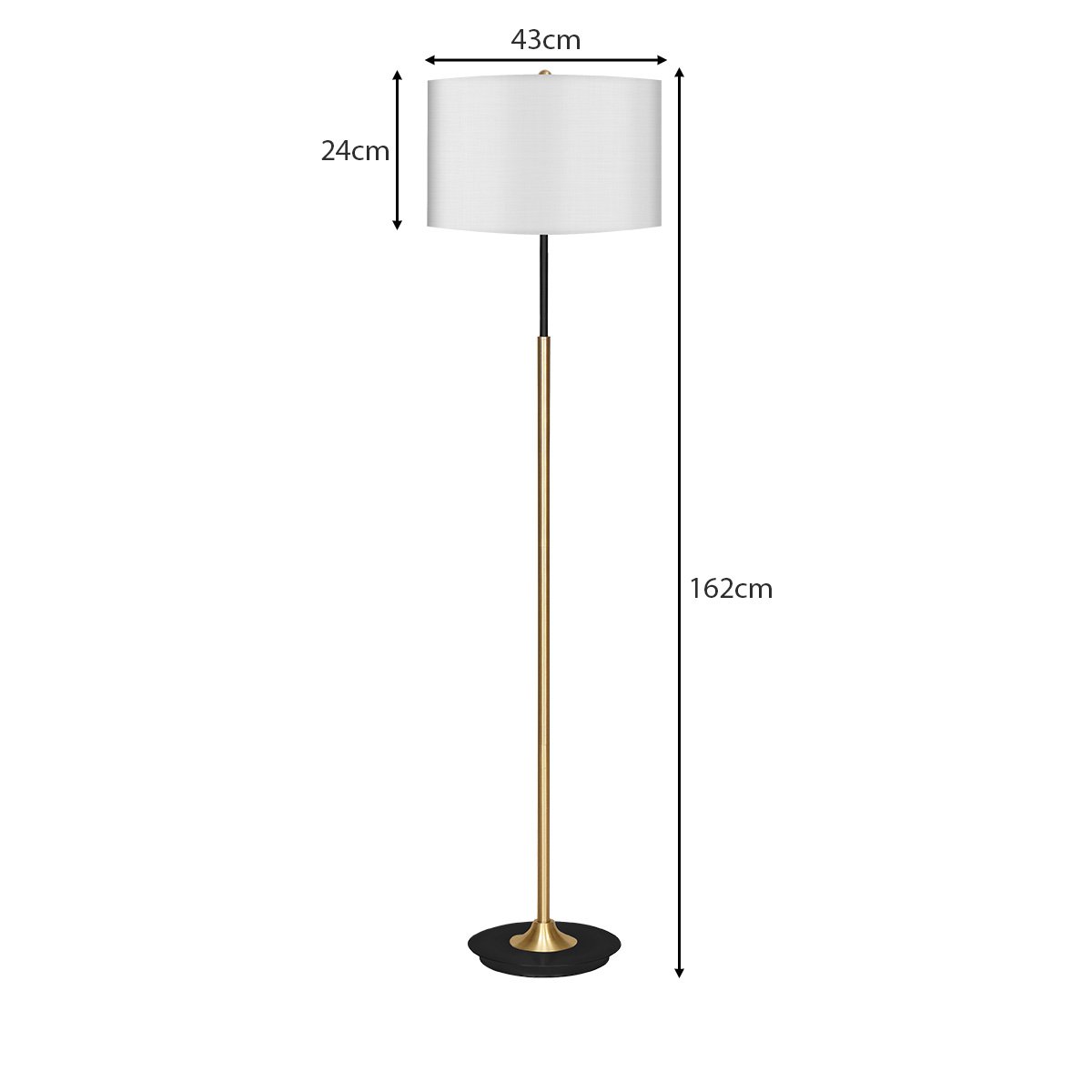 Refined Brushed Brass Floor Lamp with White Drum Shade