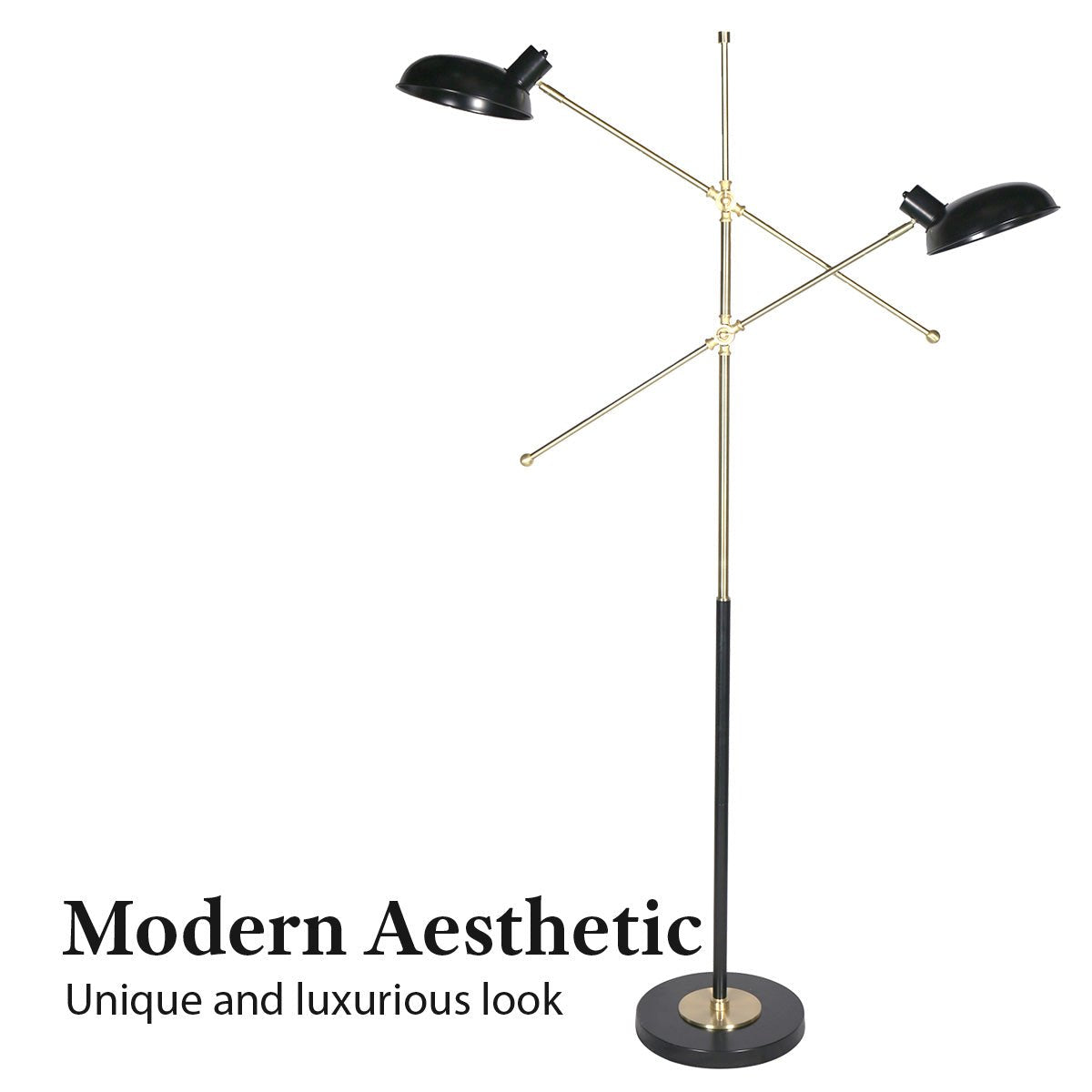 Dual-Head Adjustable Floor Lamp in Black and Gold