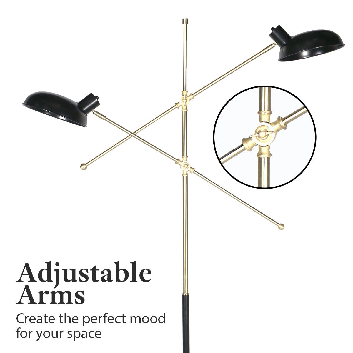 Dual-Head Adjustable Floor Lamp in Black and Gold