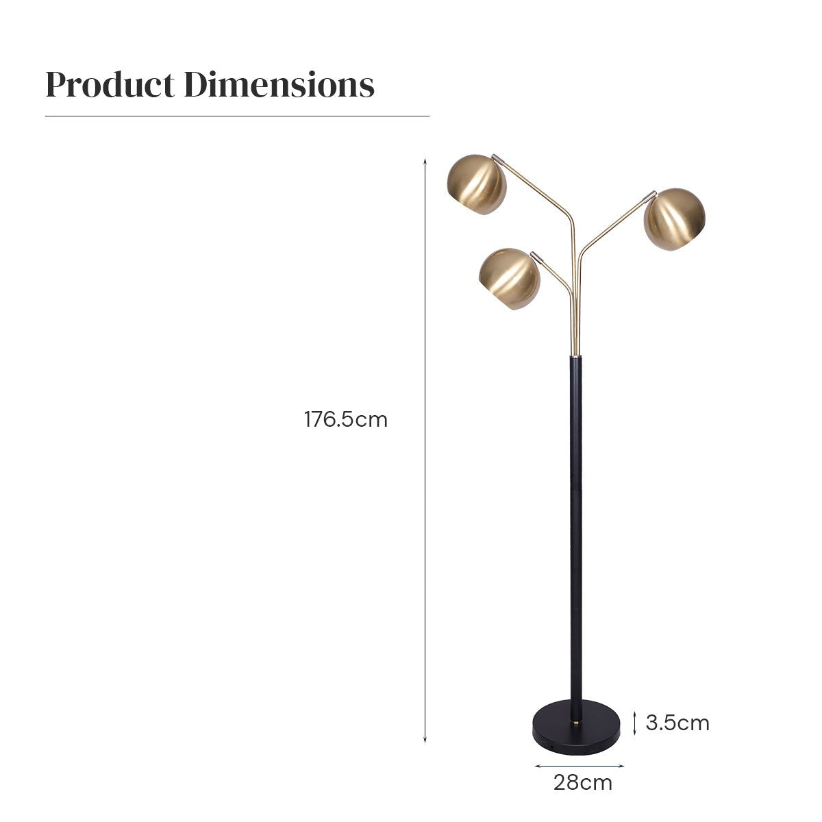 Adjustable 3-Arm Floor Lamp with Gold Dome Shades