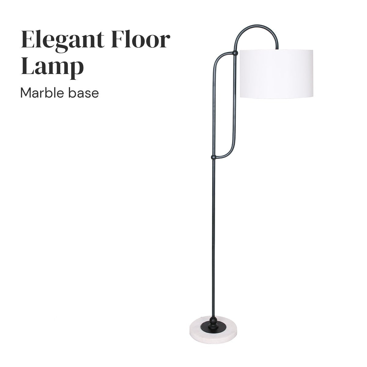 Classic Arc Floor Lamp with Marble Base and Off-White Shade