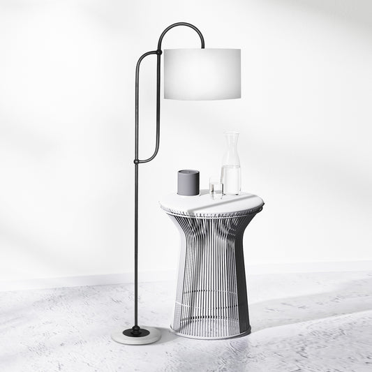 Classic Arc Floor Lamp with Marble Base and Off-White Shade