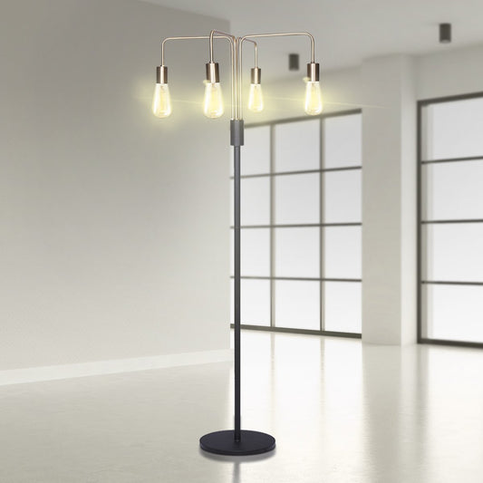 Quad Edison Bulb Floor Lamp - Contemporary Industrial Style with Four Adjustable Arms