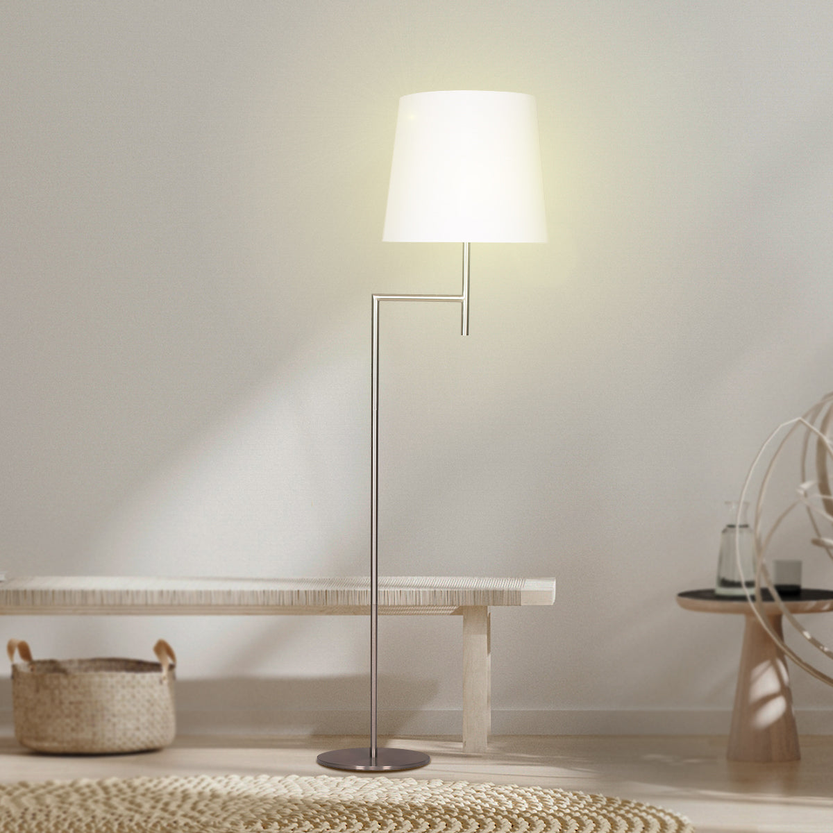 Elegant Floor Lamp with Cream Linen Shade - Nickel