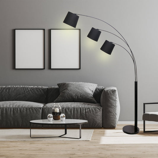 Modern Triple Arc Floor Lamp with Adjustable Black Shades