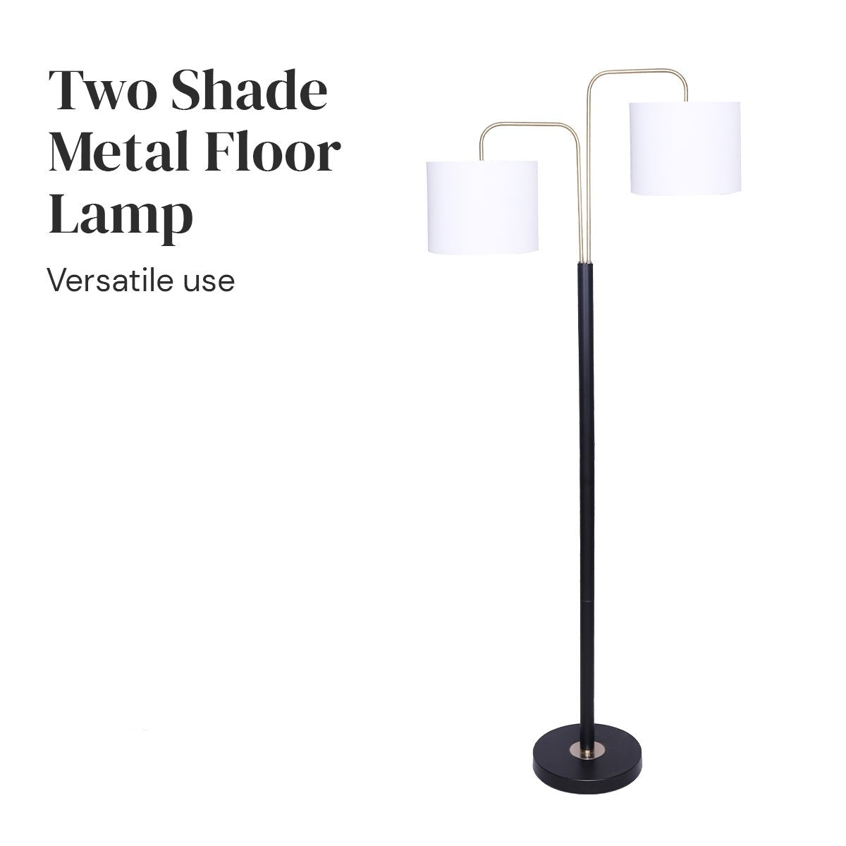 Dual Shade Articulated Floor Lamp - Black and Brass