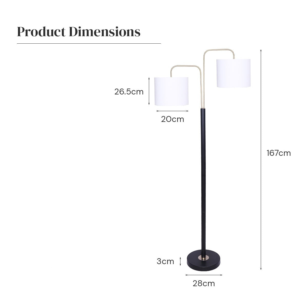 Dual Shade Articulated Floor Lamp - Black and Brass