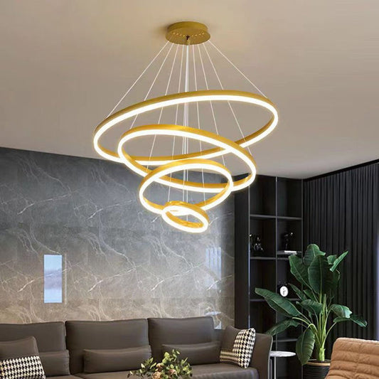 Minimalist Gold LED Chandelier - 4 Adjustable Rings Pendant Light