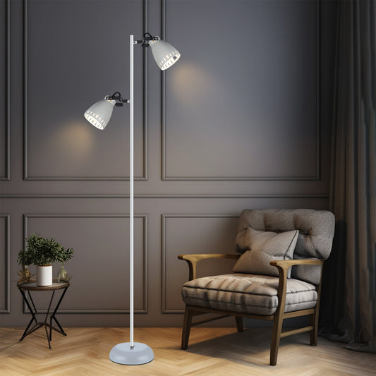 Dual-Headed Adjustable LED Floor Lamp - White