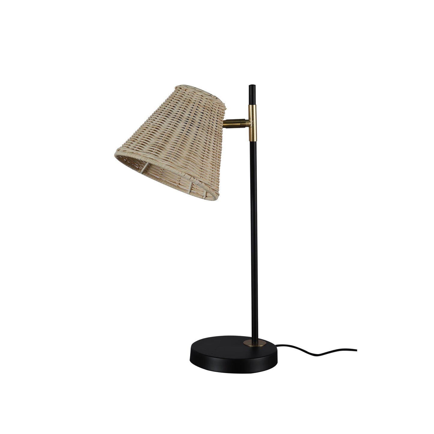 Rattan Woven Table Lamp with Adjustable Black Metal Base - Boho Style