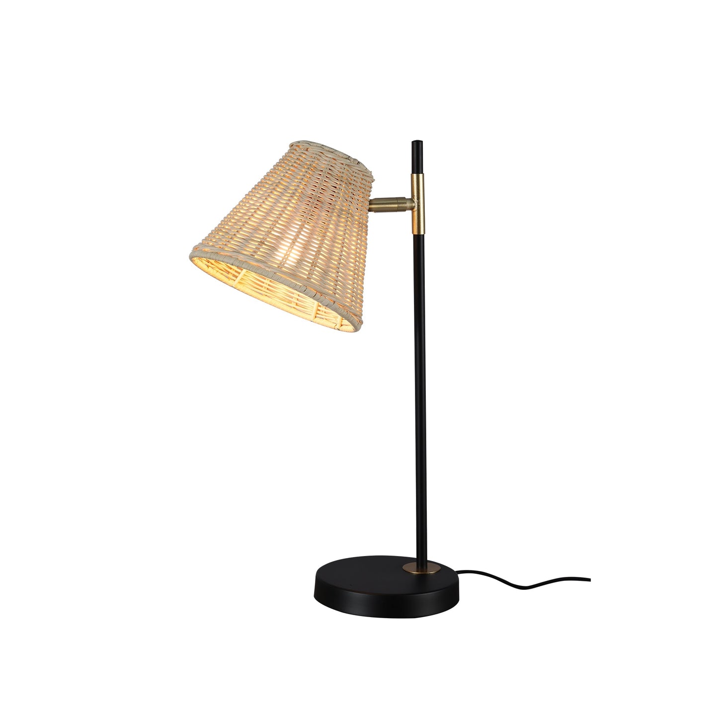 Rattan Woven Table Lamp with Adjustable Black Metal Base - Boho Style