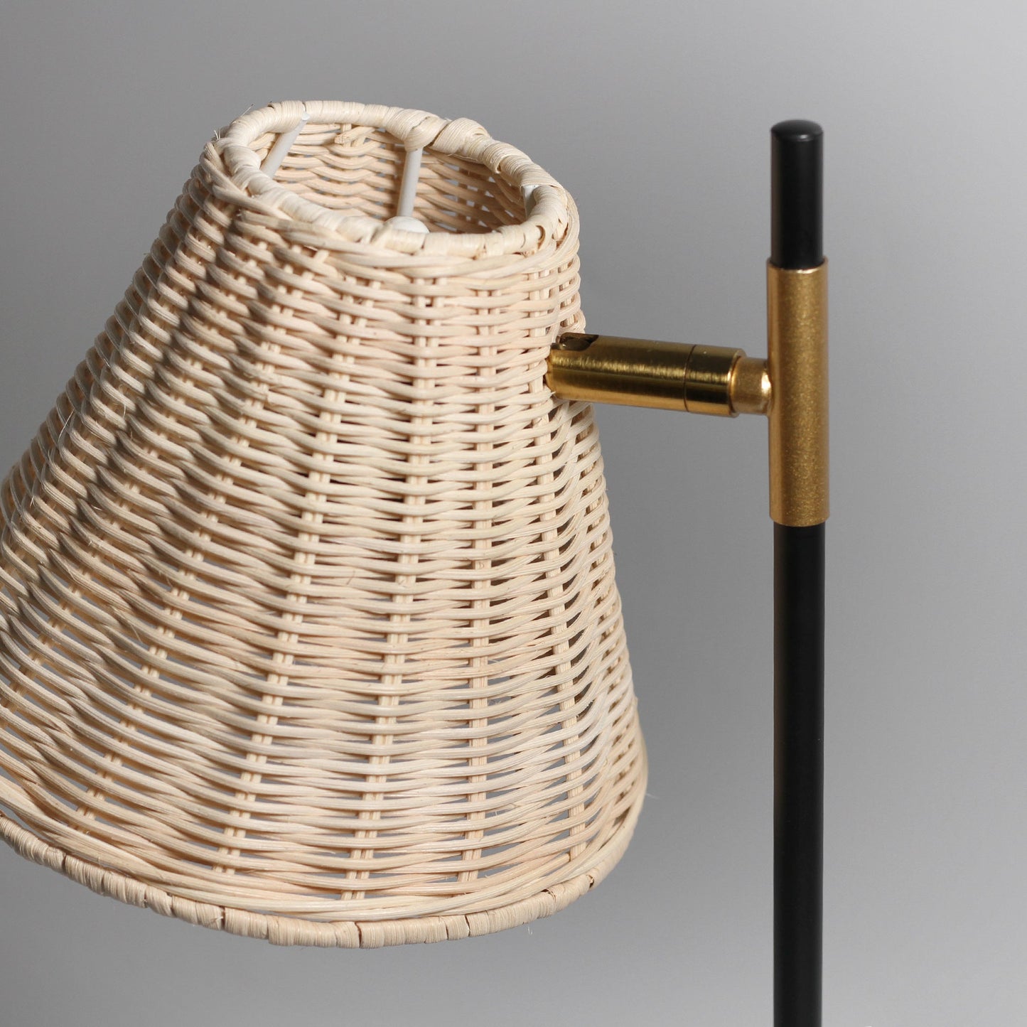 Rattan Woven Table Lamp with Adjustable Black Metal Base - Boho Style