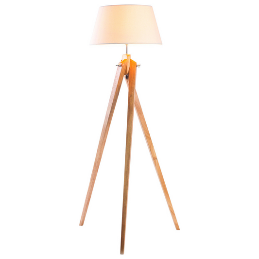 Modern Bamboo Tripod Floor Lamp with Linen Shade and Twist Design