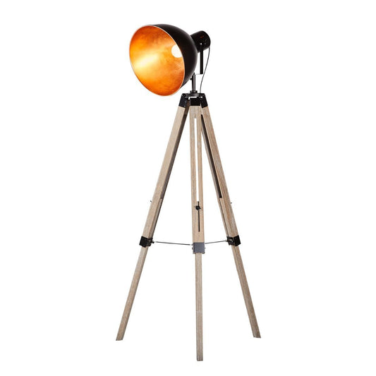 Vintage Industrial Tripod Floor Lamp with Adjustable Wood Frame