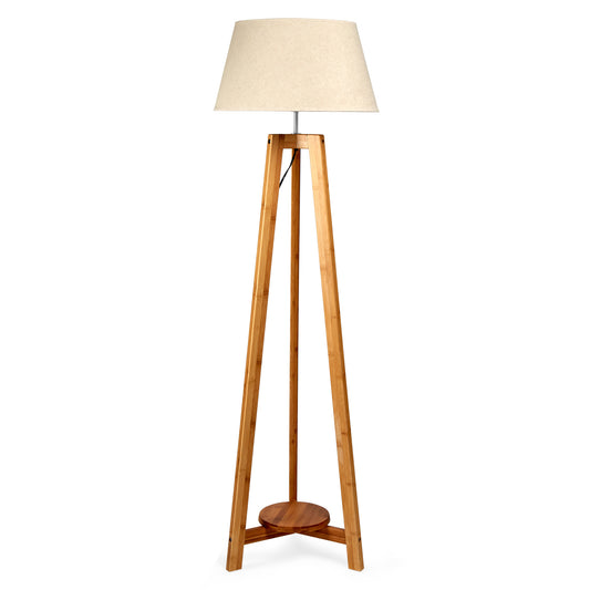 Bamboo Grande Tripod Floor Lamp with Beige Linen Shade - 155cm